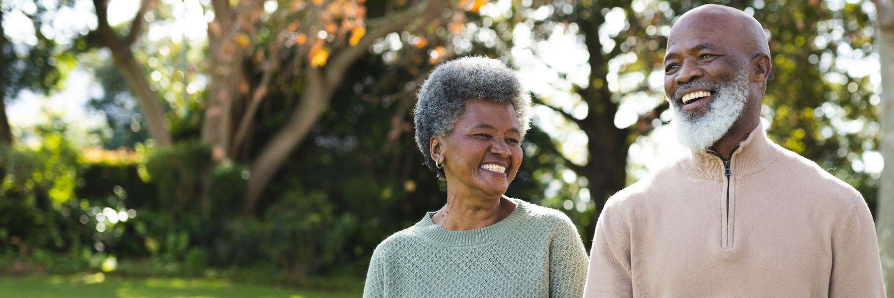 A husband and wife taking a walk